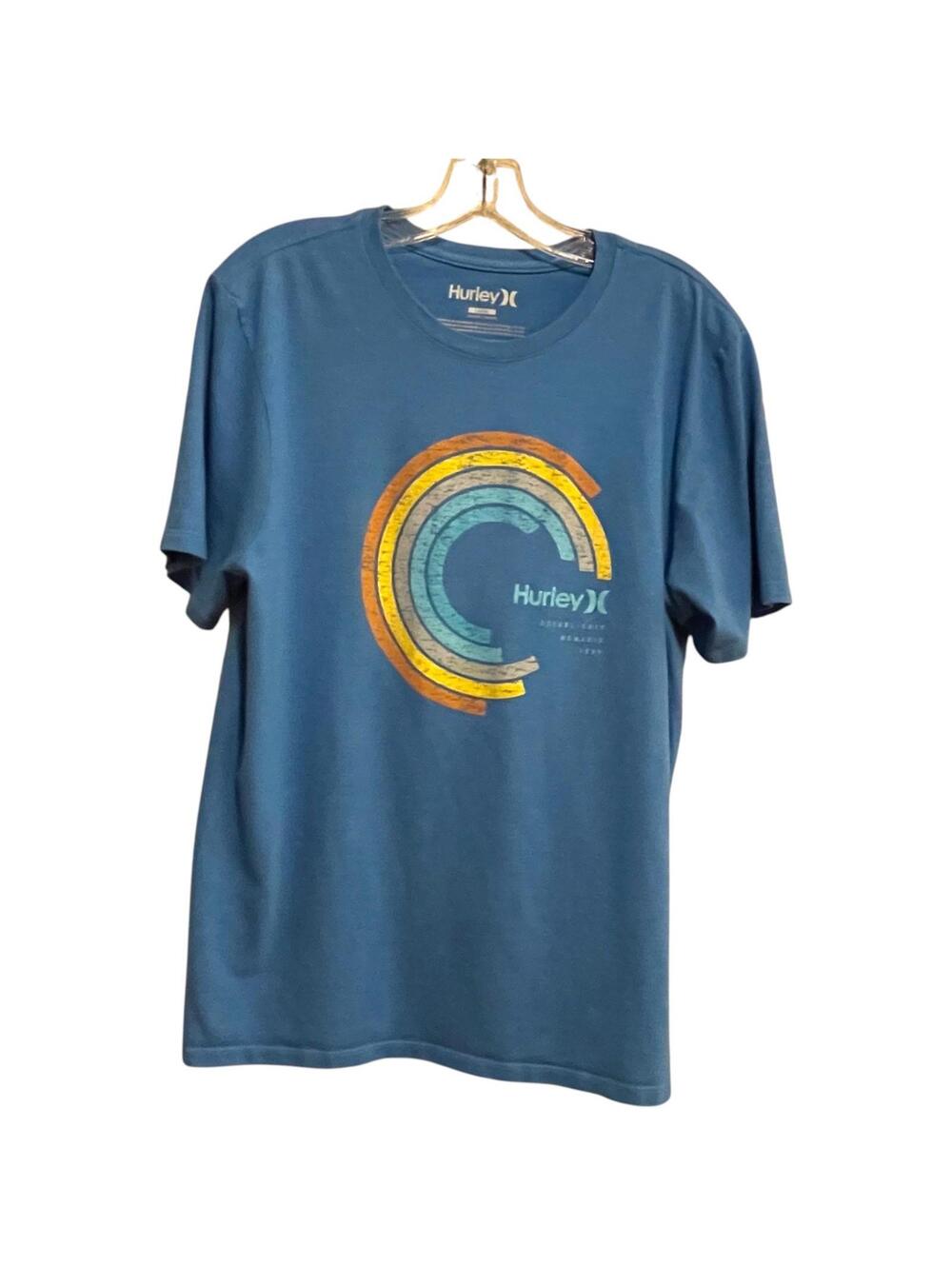Hurley Men's LARGE Blue Graphic T-Shirt Logo‎ Tee Excellent